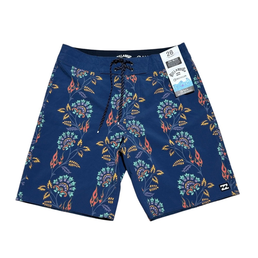 Billabong Mens Size 28 Sundays Pro Boardshorts Navy Blue Floral Flame NWT NEW